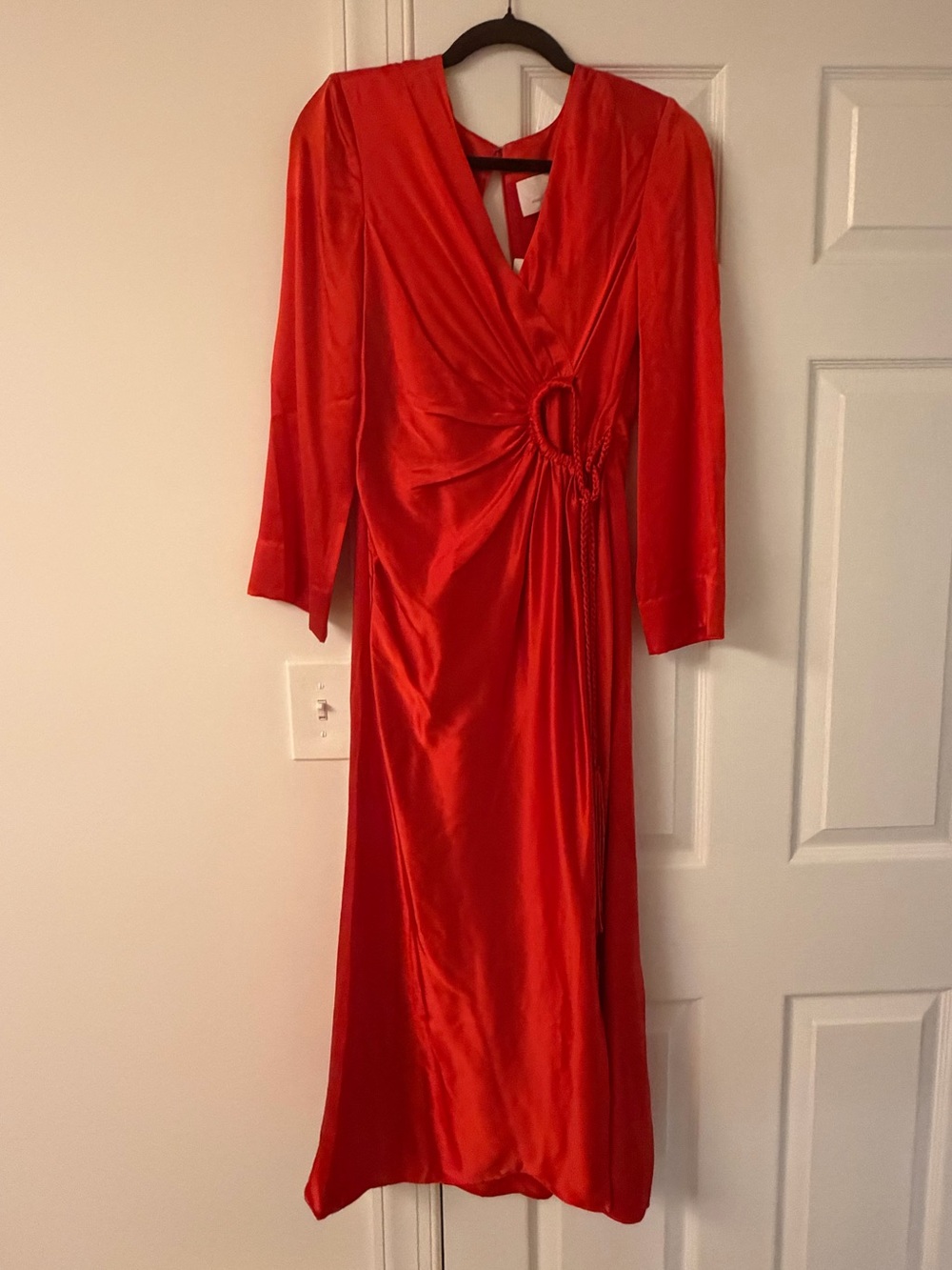 Cinq A Sept Red 100% Silk Midi Wrap Dress NWT SZ 4